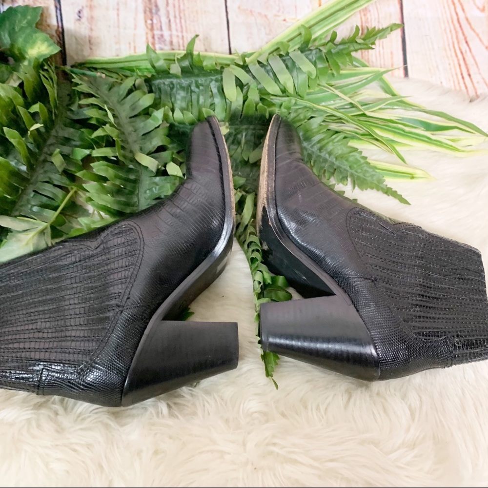 Ash Black Croc Embossed Leather Ankle Booties - Picture 7 of 9